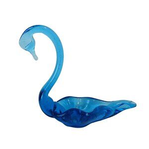 Vintage Hand Blown Art Studio Blue Swan Candy Dish